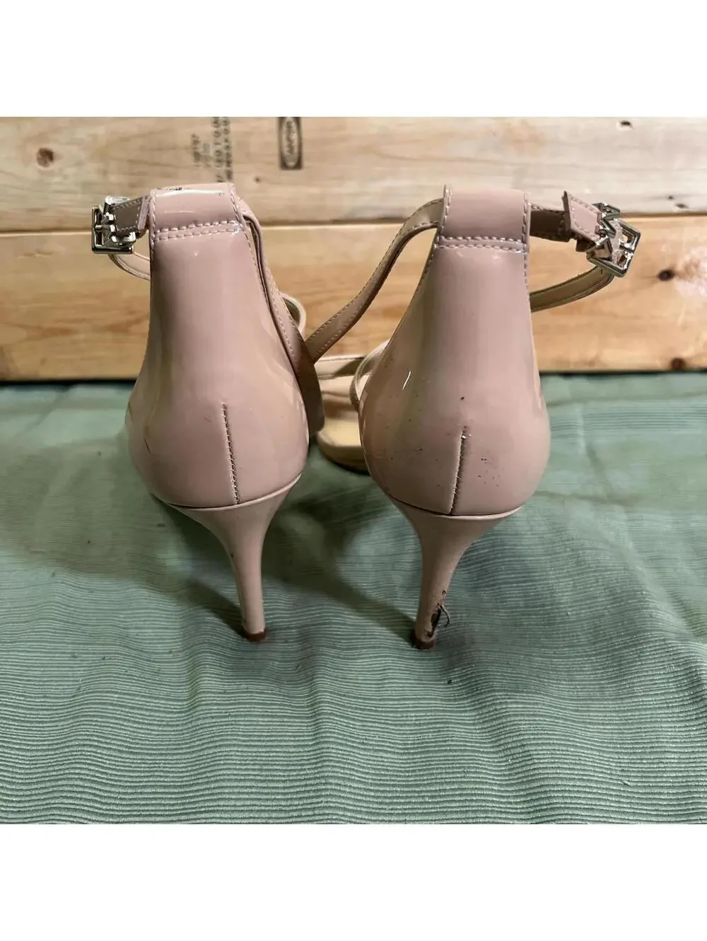 MICHAEL Michael Kors Nude Patent Leather Ankle Strap Heels Size 8 M